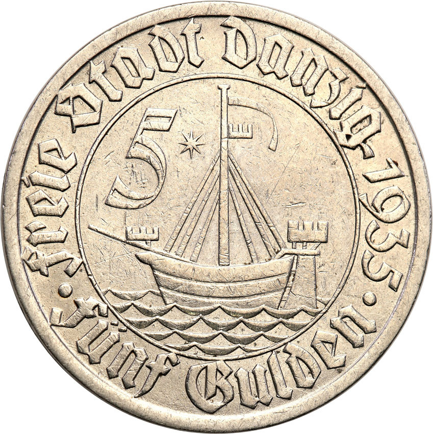 Wolne Miasto Gdańsk 5 Guldenów 1935 Koga